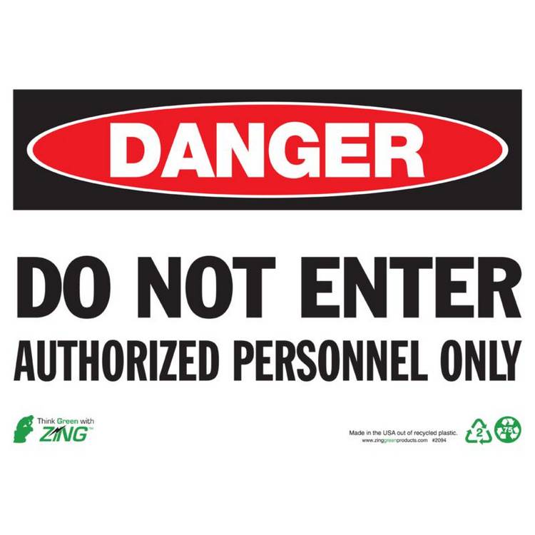 ZING Eco Safety Sign, Danger, 10X14- Model 2094