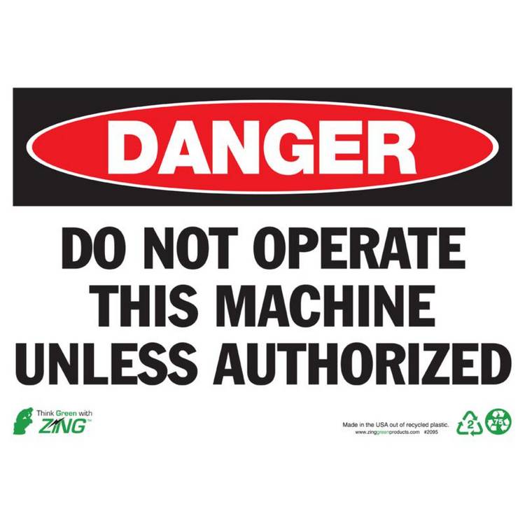 ZING Eco Safety Sign, Danger, 10X14- Model 2095