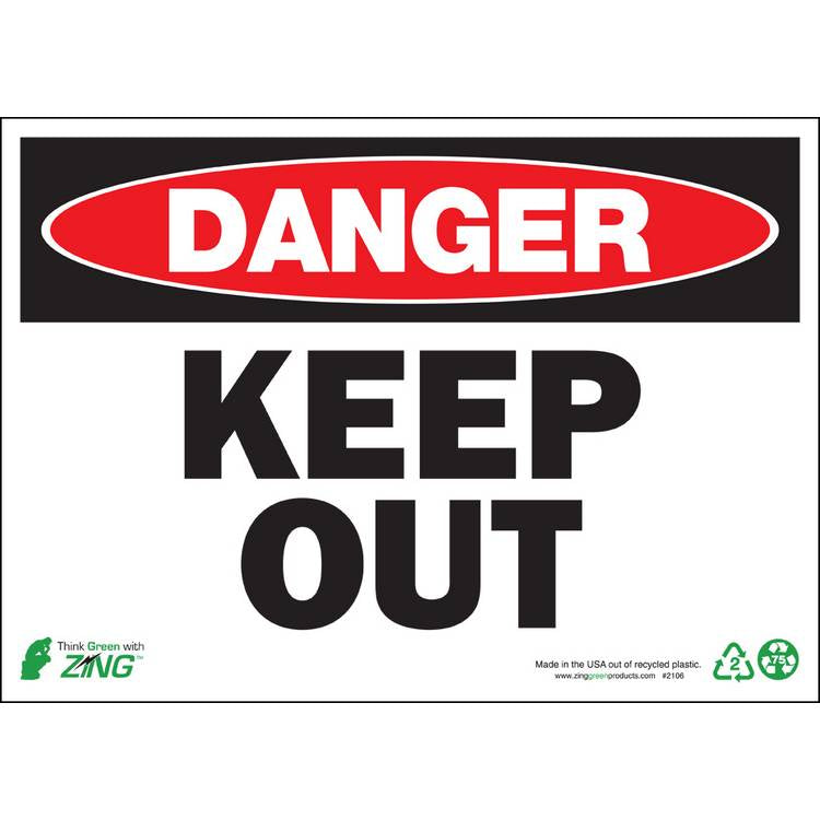 ZING Eco Safety Sign, Danger, 10X14- Model 2106S