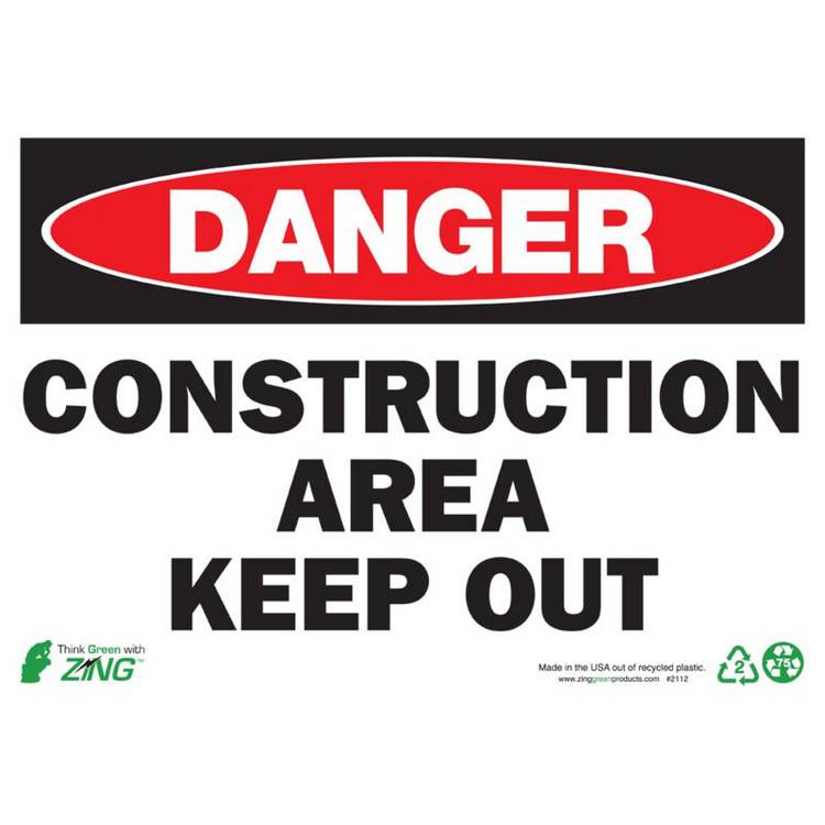 ZING Eco Safety Sign, Danger, 10X14- Model 2112