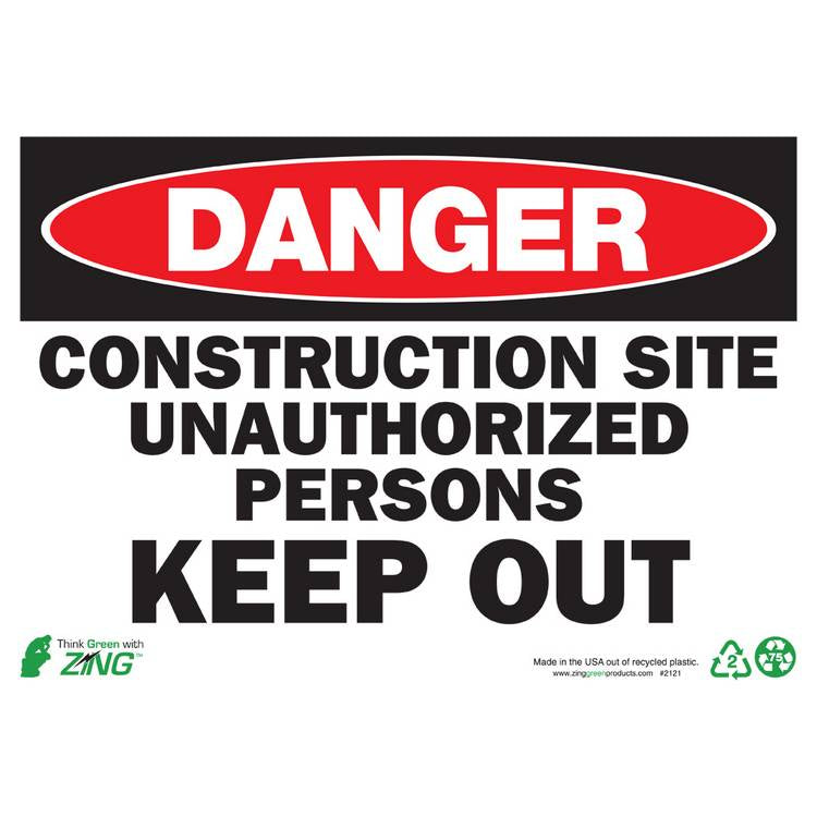 ZING Eco Safety Sign, Danger, 10X14- Model 2121S