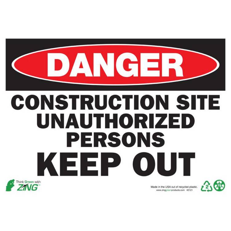 ZING Eco Safety Sign, Danger, 10X14- Model 2121