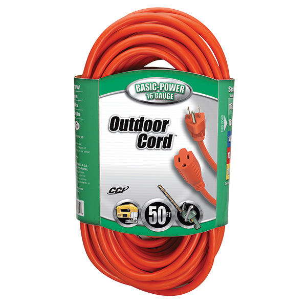 Southwire® Vinyl SJTW Outdoor Extension Cord, 16/3 ga, 13 A, 50', Orange, 1/Each