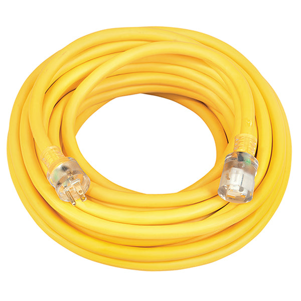 Southwire® Vinyl SJTW Outdoor Extension Cord w/ Lighted End, 10/3 ga, 15 A, 50', Yellow, 1/Each