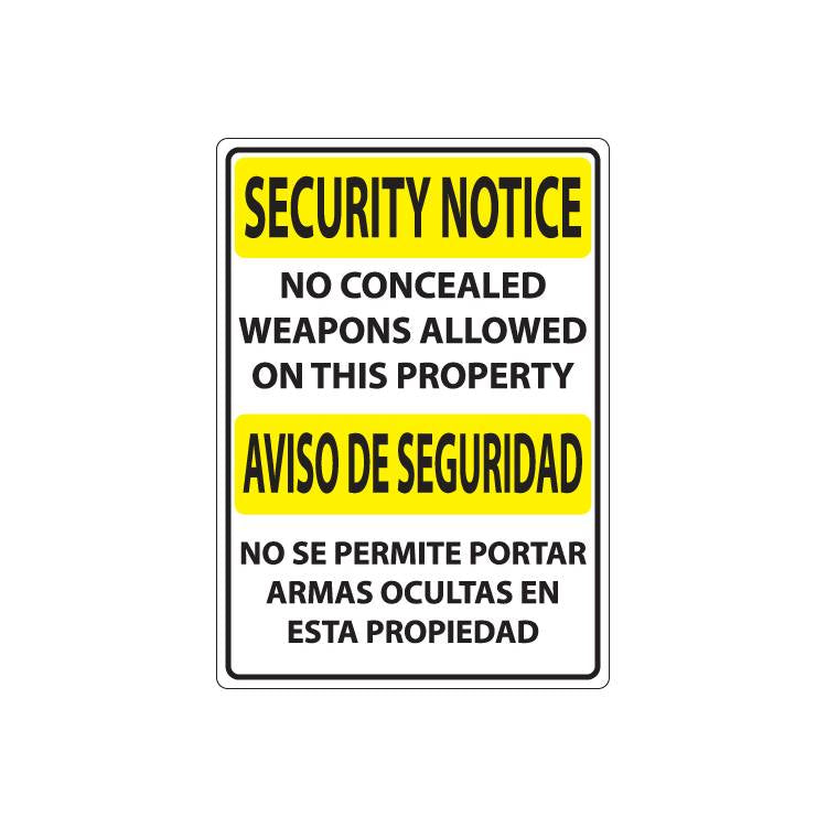 ZING Concealed Carry Sign, 14X10- Model 2829A