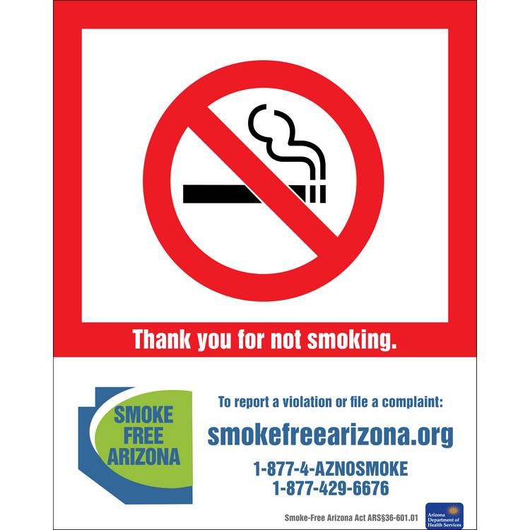 ZING No Smoking Sign, Arizona, 14x10- Model 2845S