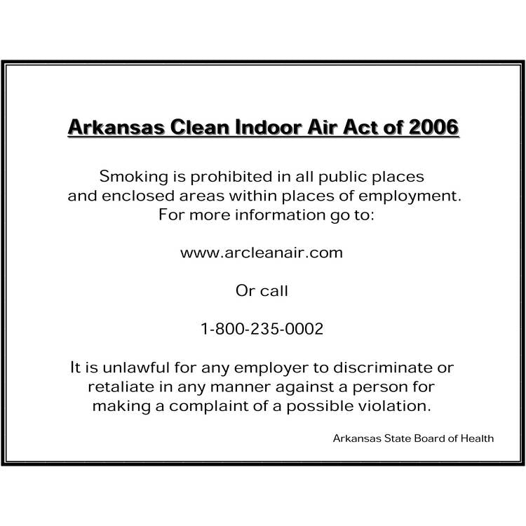 ZING No Smoking Sign, Arkansas, 10x14- Model 2846A