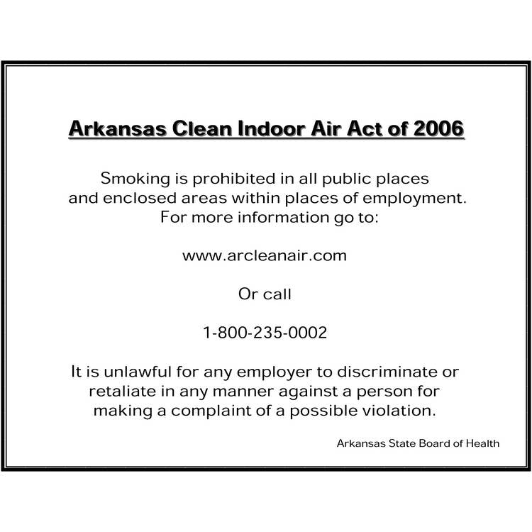 ZING No Smoking Sign, Arkansas, 10x14- Model 2846S
