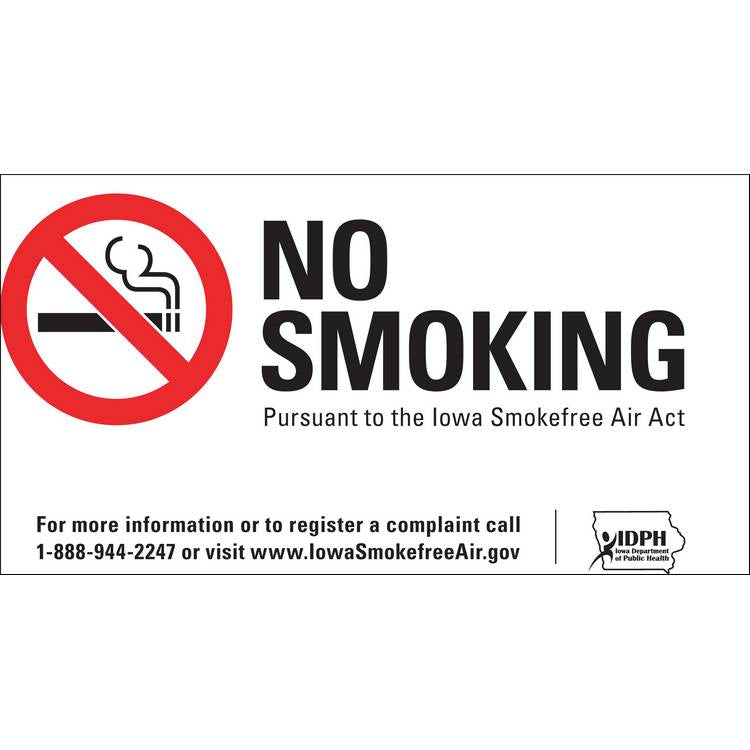 ZING No Smoking Sign, Iowa, 10x14- Model 2855A