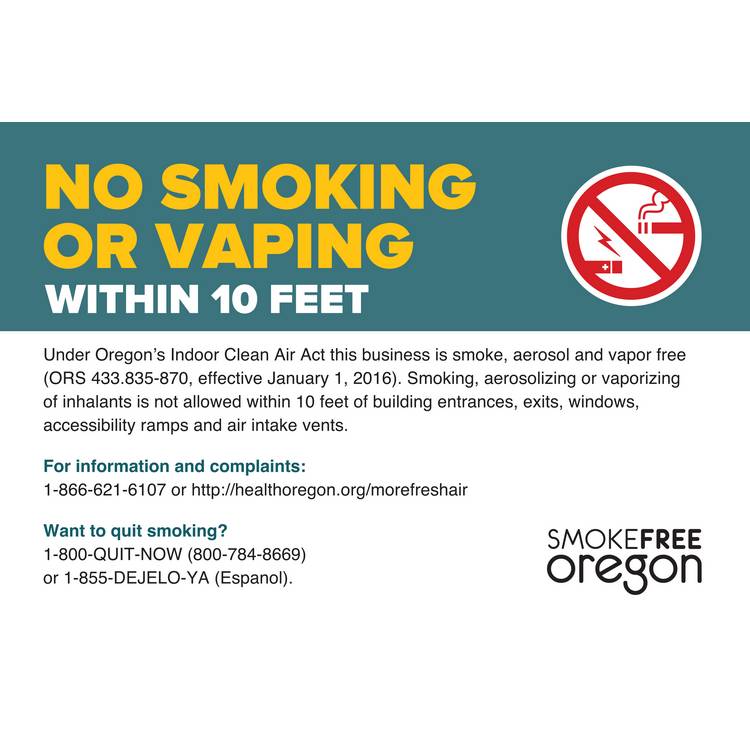 ZING No Smoking Sign, Oregon, 10x14- Model 2861A