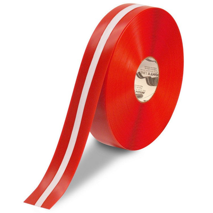 Mighty Line 2" Red Tape with White Center Line - 100' Roll