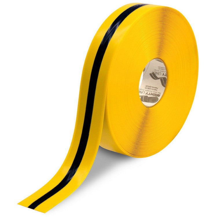 Mighty Line 2" Yellow Tape with Black Center Line - 100' Roll