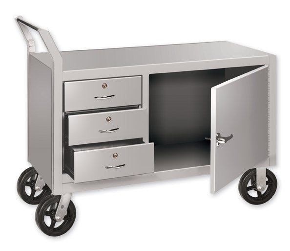 Pucel 3-Drawer & Door Cabinet Mobile Work Bench w/ 8" Casters