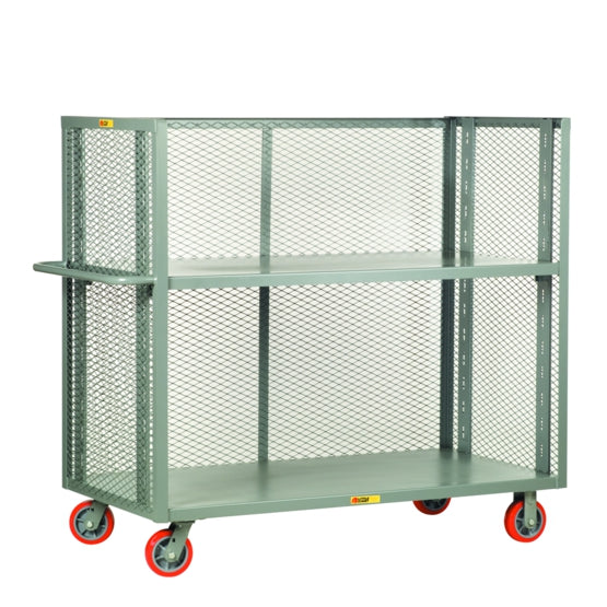 30" x 60" Little Giant 3-Sided Mesh Bulk Truck w/ 2 Shelves & 6" Poly Casters