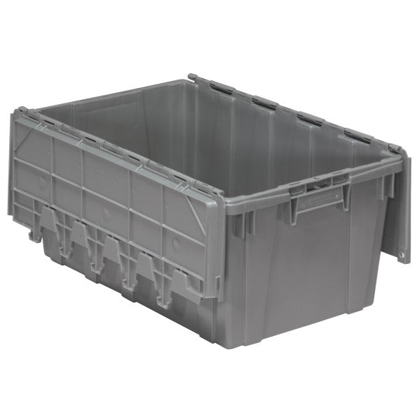 Akro-Mils® Attached Lid Container, 17 gal, 27"L x 17"H x 12 1/2"W, Gray, 1/Each