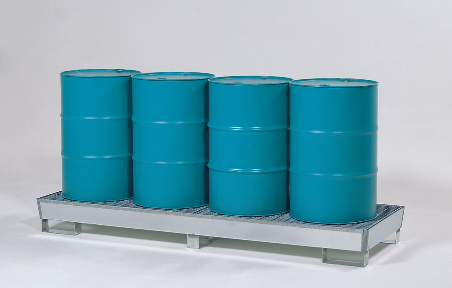 4-Drum Inline Galv Steel Pallet w/Grating