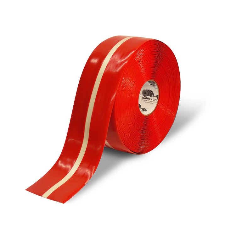 Mighty Line 4" Red MightyGlow with Luminescent Center Line - 100' Roll
