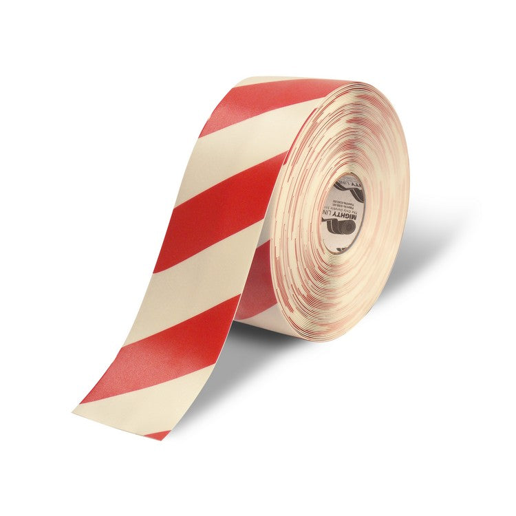 Mighty Line 4" White Tape with Red Chevrons - 100' Roll