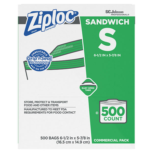 SC Johnson Professional® Ziploc® Brand Storage Bags, Sandwich Size, 6 1/2" x 5 7/8", 500/Pkg