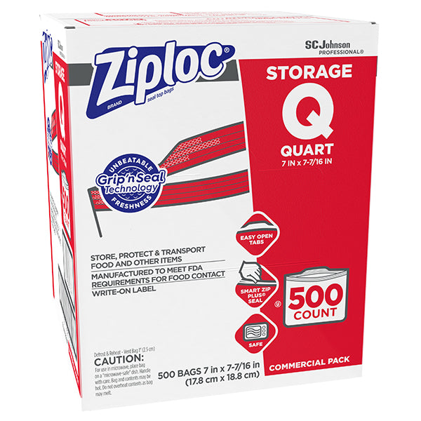 SC Johnson Professional® Ziploc® Brand Storage Bags, Quart Size, 7" x 7 7/16", 500/Pkg