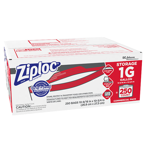 SC Johnson Professional® Ziploc® Brand Storage Bags, Gallon Size, 10 9/16" x 10 3/4", 250/Pkg