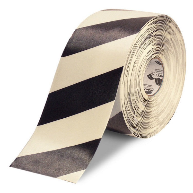 Mighty Line 6" White Tape with Black Chevrons - 100' Roll