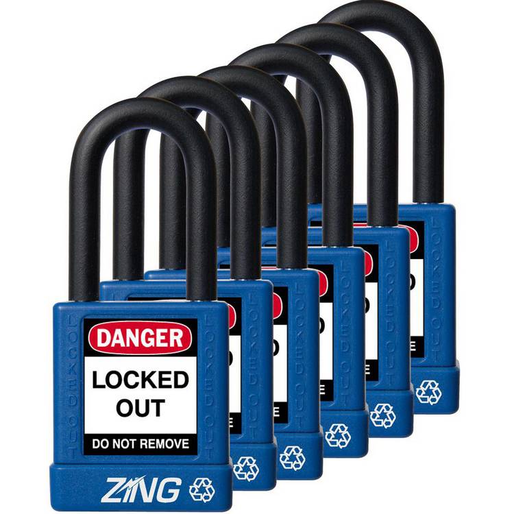 ZING Padlock, Keyed Alike Set (6), Blue- Model 7065