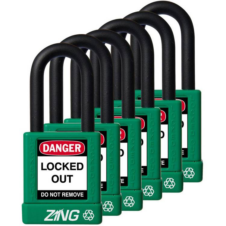 ZING Padlock, Keyed Alike Set (6), Green- Model 7067