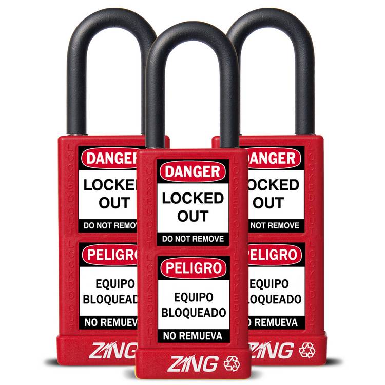 ZING Padlock, Keyed Alike Set (3), Red- Model 7086