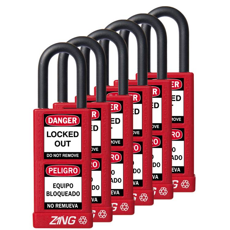 ZING Padlock, Keyed Alike Set (6), Red- Model 7087