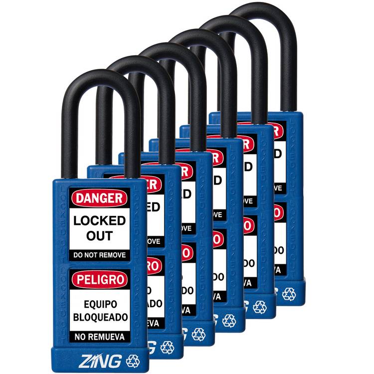 ZING Padlock, Keyed Alike Set (6), Blue- Model 7089