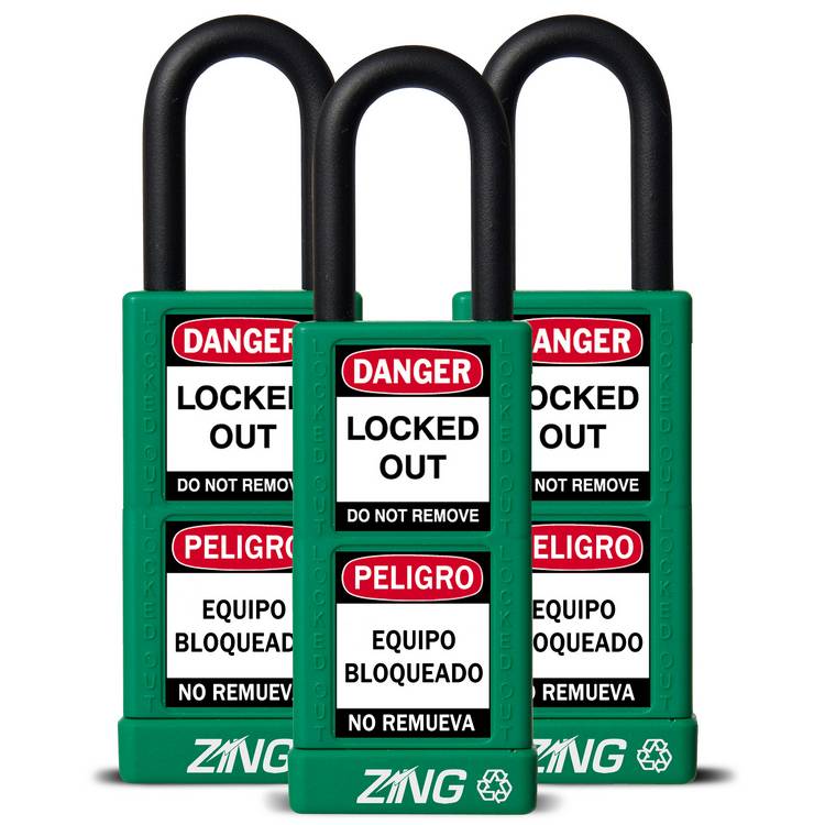 ZING Padlock, Keyed Alike Set (3), Green- Model 7090