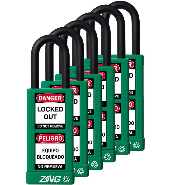 ZING Padlock, Keyed Alike Set (6), Green- Model 7091