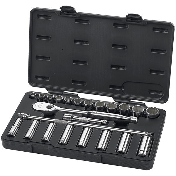 GearWrench® 23-Piece, 6-Point Deep & 12-Point Standard Mechanics Tool Set, SAE, 1/2" Drive, 1/Each