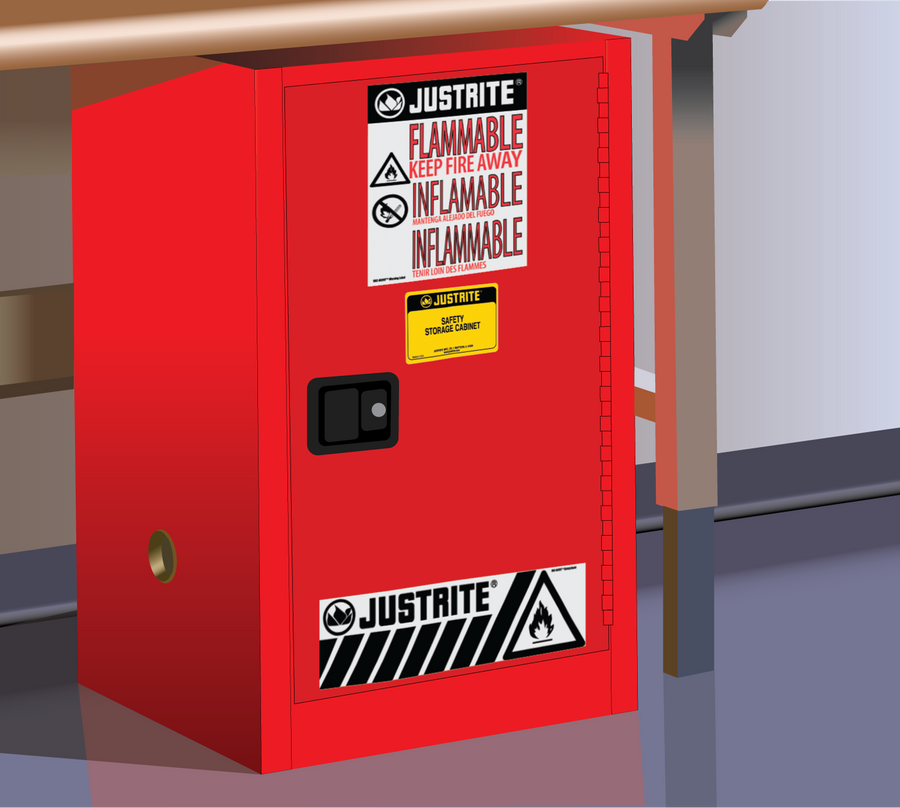 Justrite 12-Gallon Sure-Grip EX Self-Closing Countertop Cabinet - Red