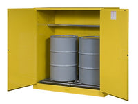 Thumbnail for Justrite 110-Gallon Sure-Grip EX Manual-Close Double Drum Cabinet - Yellow