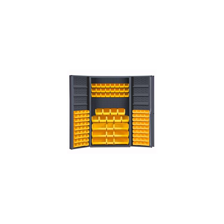 DURHAM 48"W Lockable Cabinet w/ 114 Yellow Bins - Model DC48-114-6DS-95