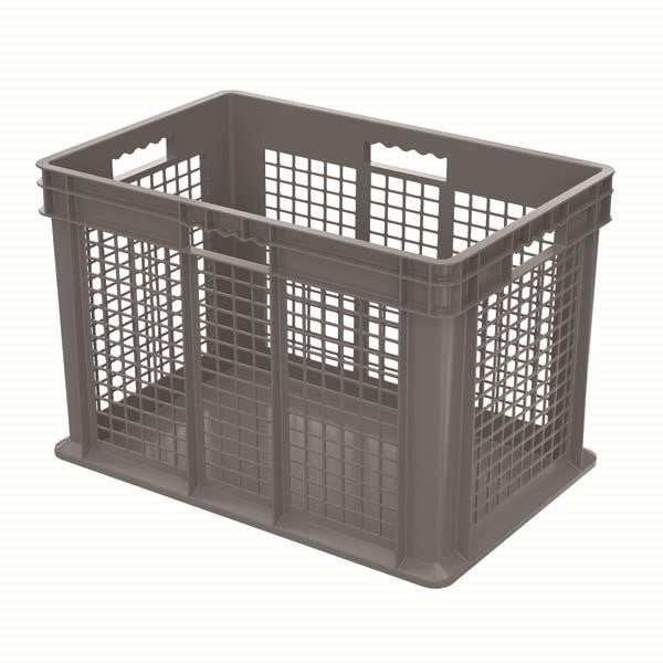 Akro-Mils® Straight Wall Container, Mesh Sides & Solid Base, 23 3/4"L x 16 1/8"H x 15 3/4"W, Gray, 1/Each