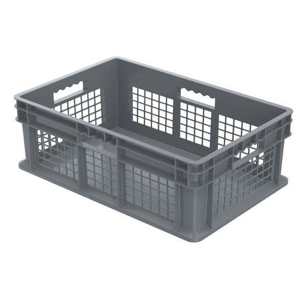 Akro-Mils® Straight Wall Container, Mesh Sides & Solid Base, 23 3/4"L x 8 1/4"H x 15 3/4"W, Gray, 1/Each