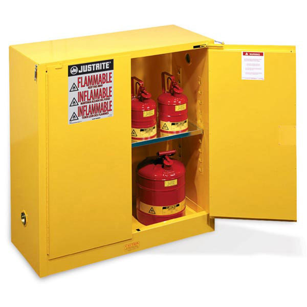 Justrite® Sure-Grip® EX Safety Cabinets w/ Self-Closing Doors, 30 gal, 44"H x 43"W x 18"D, 1 Shelf, Yellow, 1/Each