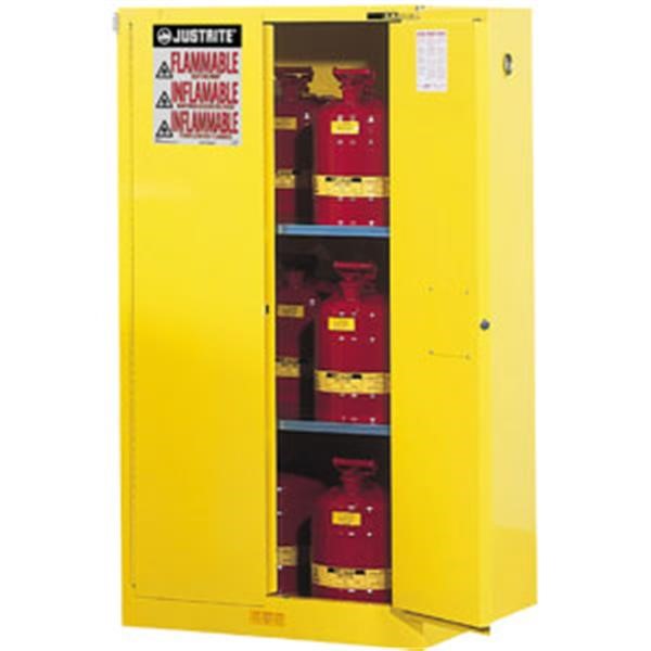 Justrite® Sure-Grip® EX Safety Cabinets w/ Self-Closing Doors, 60 gal, 65"H x 34"W x 34"D, IFC, 2 Shelves, Yellow, 1/Each
