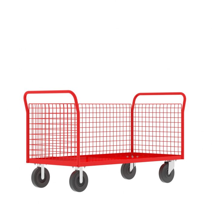 Valley Craft Cage Cart - Platform, 3-Sided, 60"L x 30"W x 37"H, 1600 lb. Capacity, Red