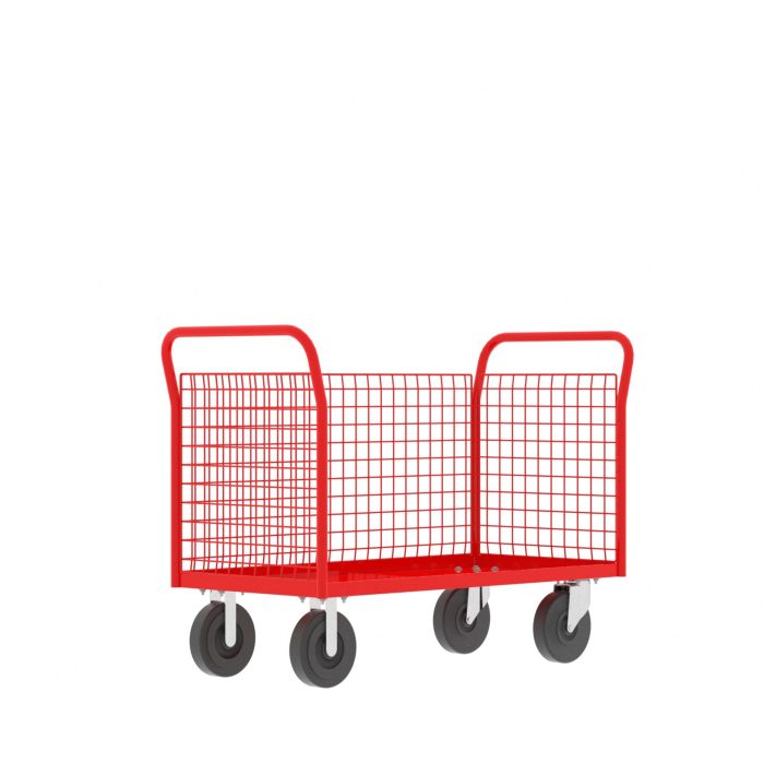 Valley Craft Cage Cart - Platform, 3-Sided, 48"L x 24"W x 37"H, 1600 lb. Capacity, Red