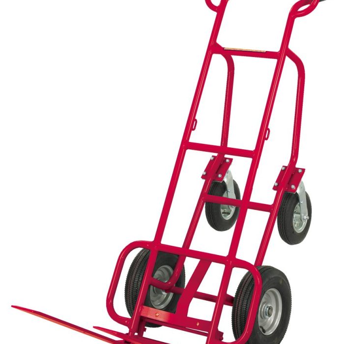 Valley Craft HVAC Hand Truck - Steel, (4) Pneumatic Wheels, 600 lb. Capacity, Red, Spring-Loaded Forks