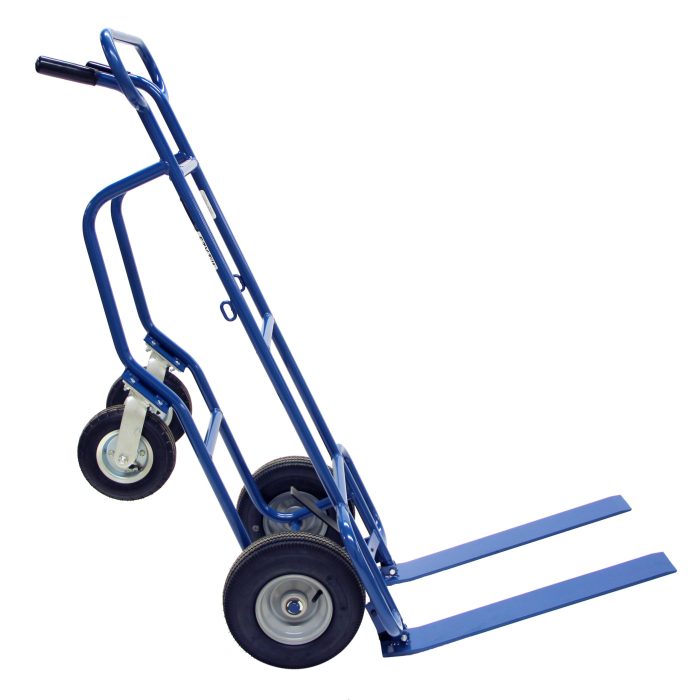 Valley Craft HVAC Hand Truck - Steel, (4) Pneumatic Wheels, 600 lb. Capacity, Blue, Spring-Loaded Forks
