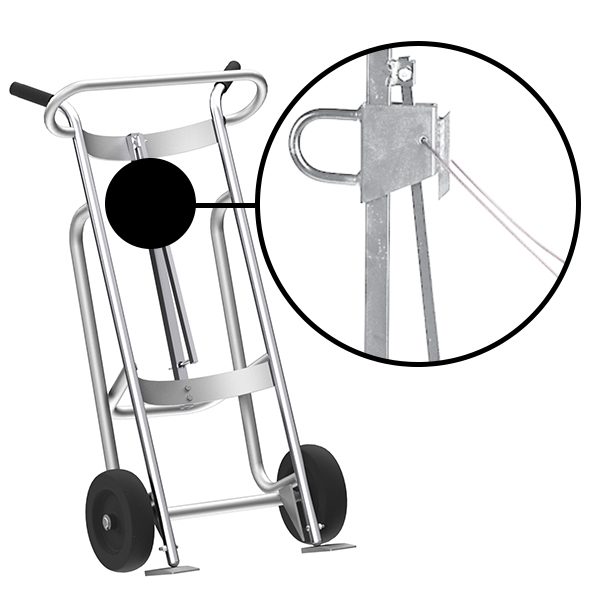 Valley Craft 2-Wheel Drum Hand Truck - Aluminum, (2) Mold-On Rubber Wheels, 1000 lb. Capacity, Chime Hook w/ Security Cable for Steel/Plastic/Fiber Drums