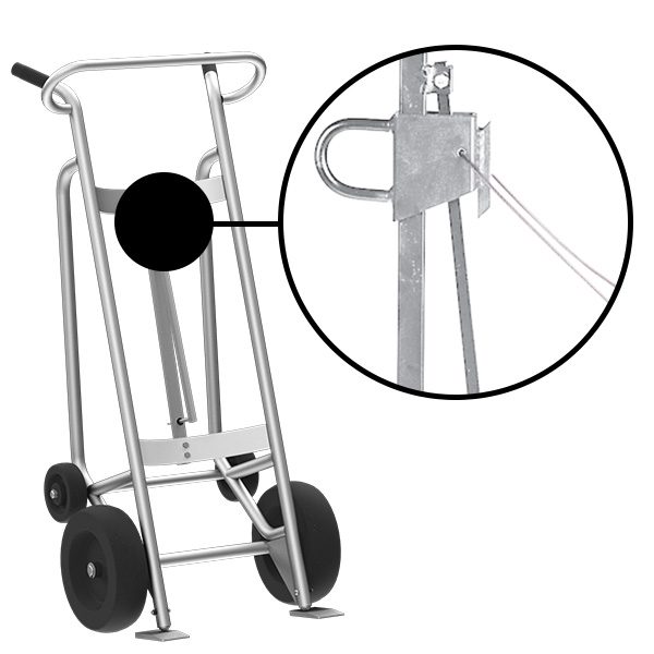 Valley Craft 4-Wheel Drum Hand Truck - Aluminum, (2) Pneumatic Wheels, (2) Rear Poly, 1000 lb. Capacity, Chime Hook w/ Security Cable for Steel/Plastic/Fiber Drums