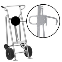 Thumbnail for Valley Craft 4-Wheel Drum Hand Truck - Aluminum, (2) Pneumatic Wheels, (2) Rear Poly, 1000 lb. Capacity, Chime Hook for Steel/Plastic/Fiber Drums w/ Locking Cover