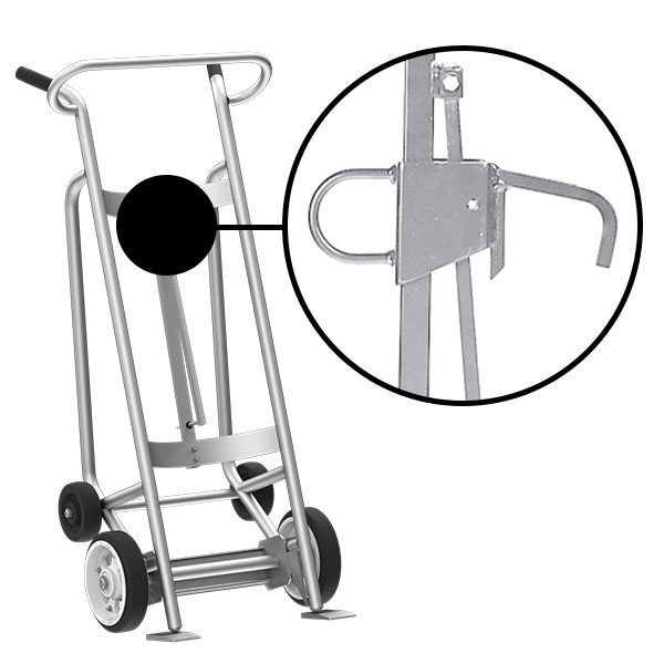 Valley Craft 4-Wheel Drum Hand Truck - Aluminum, (2) Solid Rubber Wheels, (2) Rear Poly, 1000 lb. Capacity, Chime Hook for Steel/Plastic/Fiber Drums w/ Locking Cover