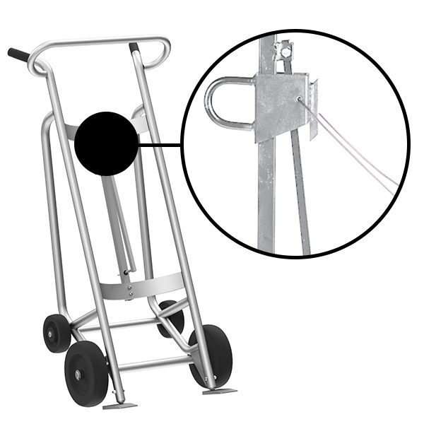 Valley Craft 4-Wheel Drum Hand Truck - Aluminum, (2) Mold-On Rubber Wheels, (2) Rear Poly, 1000 lb. Capacity, Chime Hook w/ Security Cable for Steel/Plastic/Fiber Drums